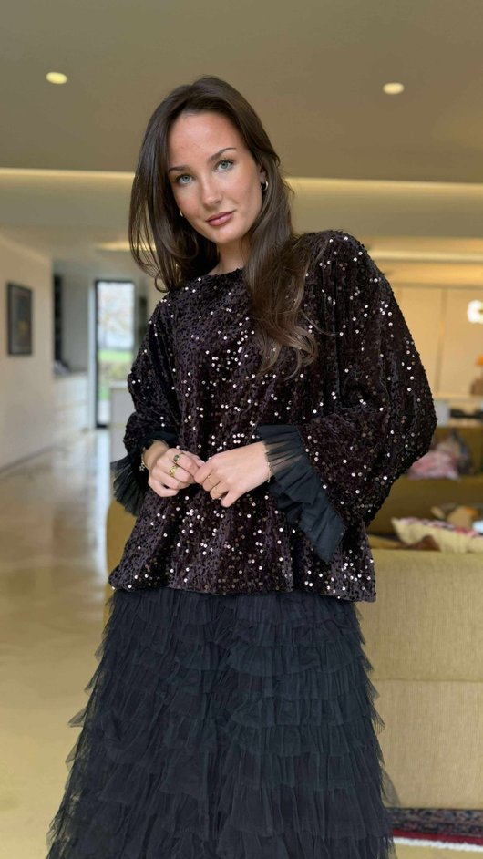 Vivie Velvet Sequin Top Umber